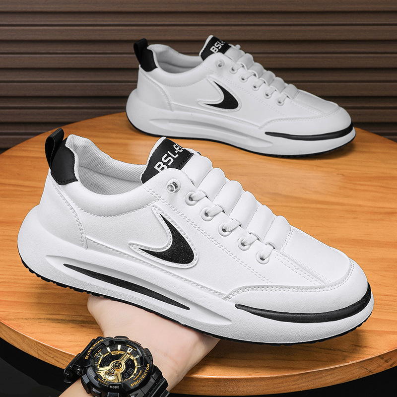 Men's White Leather Trainers Casual Breathable Elevated Shoes_voghion.com