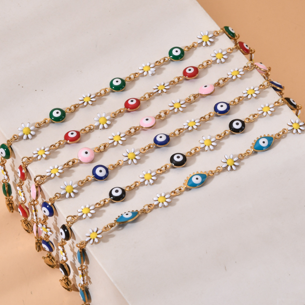 13g Weight Bracelets Classification 1 Piece Quantity Daily Occasion Stainless Steel Material Devil'S Eye, Flower Pattern Women's Gender Enamel Design Cute Style Cute Devil's Eye Flower Stainless Steel Enamel Bracelets 10