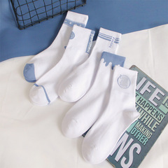 秋冬襪子 男士兩道槓條紋男士戶外運動襪棉休閒純中筒襪子批發