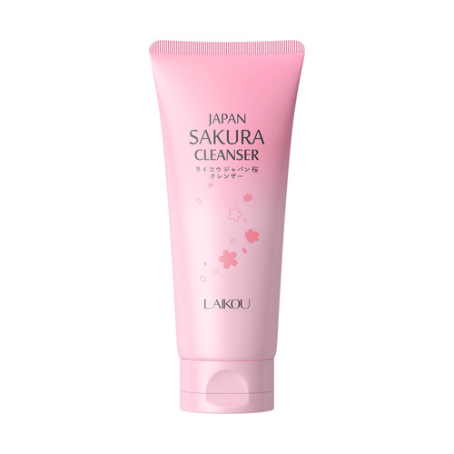 Cross-border LAIKAU cherry blossom facial cleanser 100g, all-English skincare facial wash, cleansing and moisturizing manufacturer, foreign trade