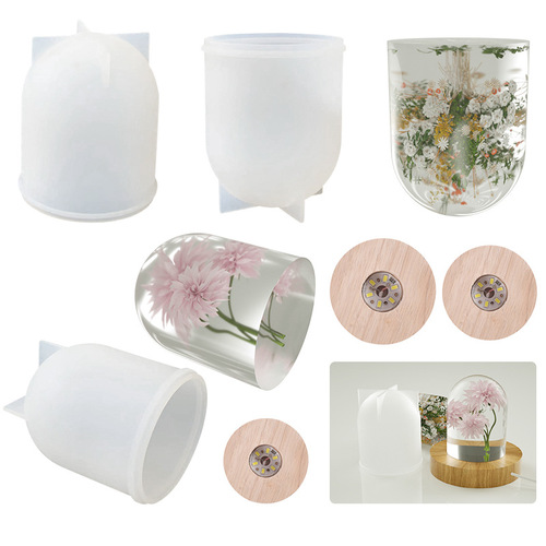 Poppy DIY Epoxy Cylindrical Candle Mold USB Night Light Ornament Dried Flower Specimen Cylindrical Silicone Mold