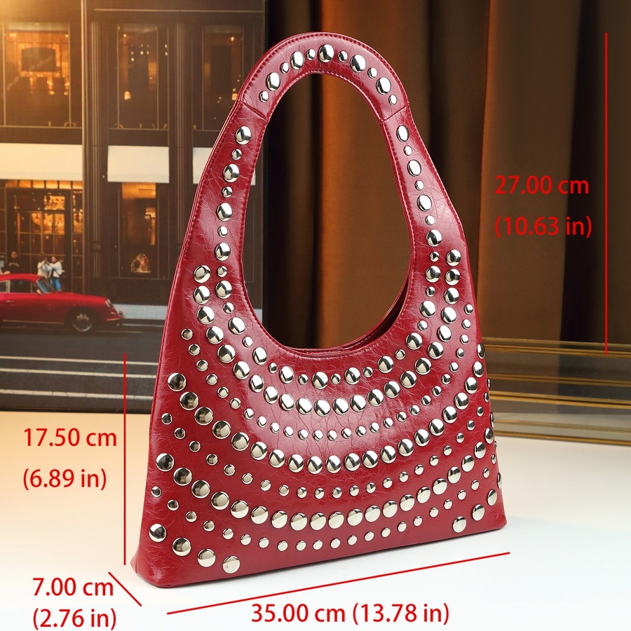 Nuova borsa a tracolla da donna in stile punk, trendy, cool ed elegante, con rivetti resistenti, ideale da portare sotto il braccio._voghion.com