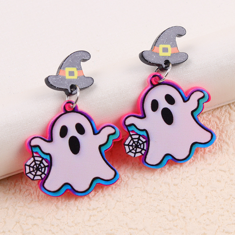 クロスボーダーハロウィン要素クリエイティブイヤリングコントラストカラーゴーストアクリルイヤリングファッショナブルでクールなイヤリングイヤリング女性用|undefined