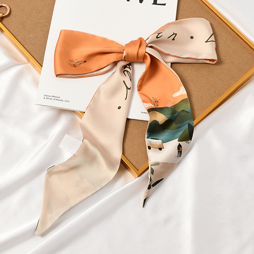 Silk scarf for women in spring and autumn, versatile decoration, fashionable double-sided headband, hair tie, hair tie, bag scarf