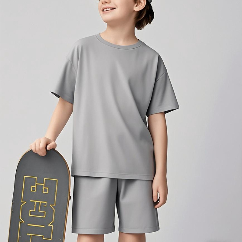 Summer quick dry sleeves for boys, set, T-shirt, shorts for leisure, children's sports suit, with short sleeve, 2 pieces 3