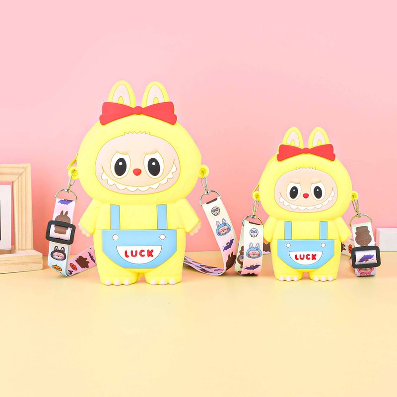 Labubu シリコーン携帯電話バッグ漫画かわいい誕生日ギフト弓シリコーン小銭入れハイエンドクロスボディバッグ|undefined