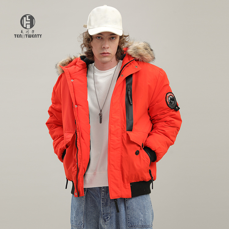 Chaqueta de Algodón con Cuello de Pelo Grande para Hombre de Poliéster para Invierno