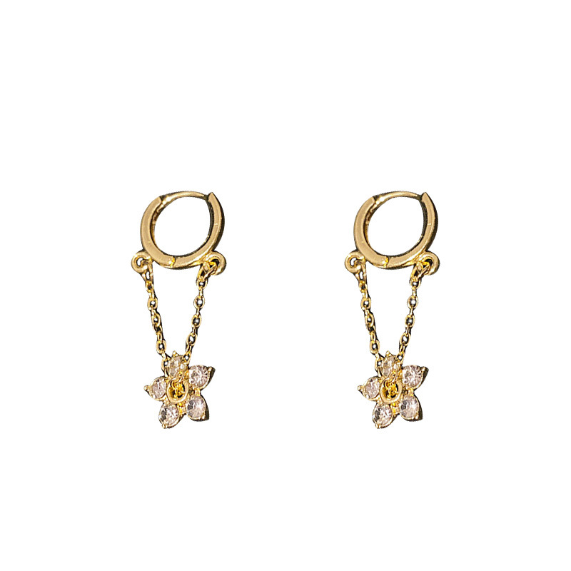 Corea del Sur Dongdaemun borla de moda personalizada diamante flor oído hebilla pendientes en línea celebridad temperamento diseño joyería del oído para las mujeres