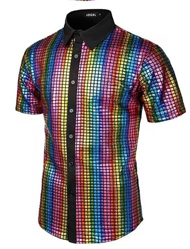Men's Formal Shirt Glitter Button Shirt Cross-border Trade 1970s Disco Party Cosplay Costume