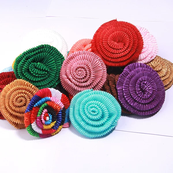 8cm Hepburn Style Curly Screw Flower Hand-filled Cotton Fabric Color Floral Dot Five-petal Flower