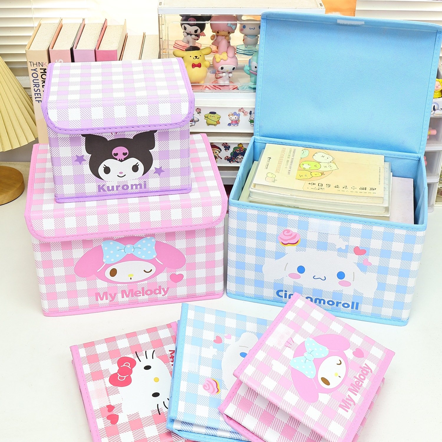 Cartoon Desktop Storage Box Student Dormitory Stationery Clamshell Box Bedroom Cosmetics Cute Dust-proof Storage Box with Lid