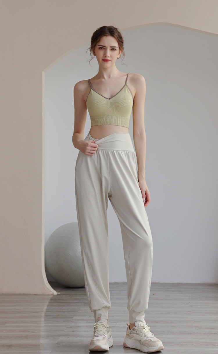 Calças esportivas soltas de náilon de cintura ultra alta para mulheres com laço fechado e leggings para calças de ioga emagrecedoras,_voghion.com