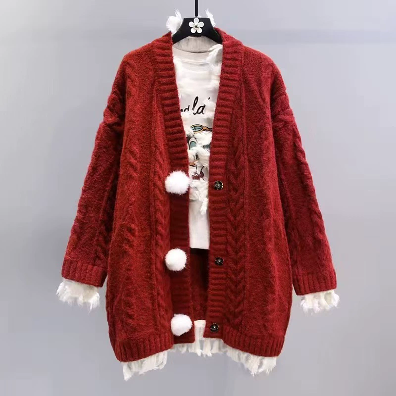 Твит ленивый толстый красный рождественский вязаный свитер