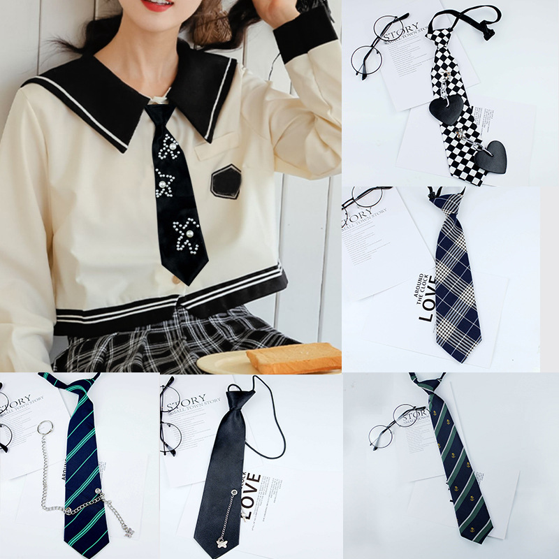 매듭이 필요 없는 JK 작은 넥타이, 여성 교복, 체크무늬, 와인 레드, 학생, 간편, 다용도, 컬리지 스타일, JK 교복, JK 스타일