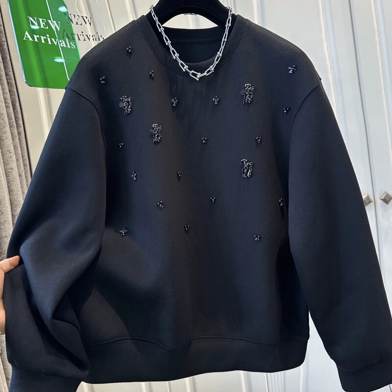 ZM831 Trendy New Plus Size 150kg Heavy Beaded Sweatshirt Women's Loose Fashion Top 2 ZM831 Trendy New Plus Size 150kg Heavy Beaded Sweatshirt Women's Loose Fashion Top 2