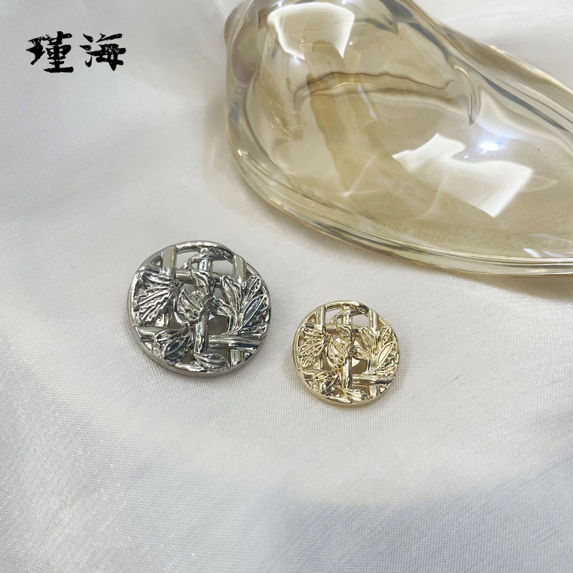 瑾海金属纽扣【春意】圆形篱笆藤叶镂空合金有脚大衣针织衫装饰扣