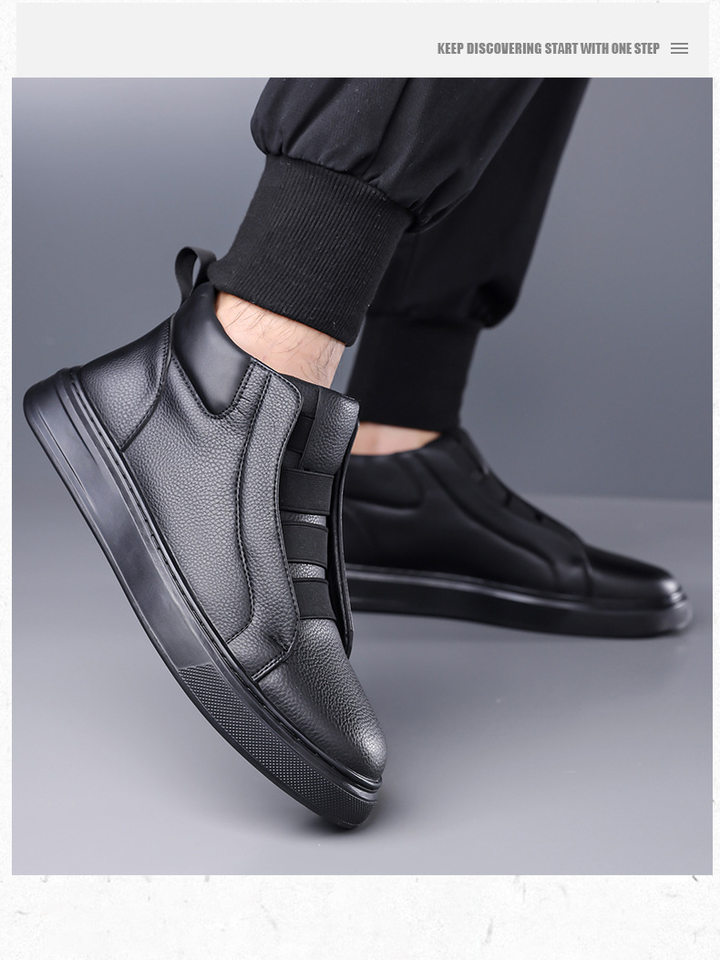 Giày sneaker nam phối da, dây chun co giãn không dây buộc, chống trượt, kiểu lười xỏ chân — Màu trắng, màu đen chi tiết 18