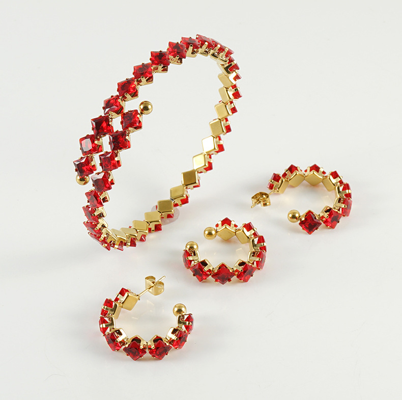 Simple Style Rhombus Titanium Steel Inlay Zircon Jewelry Set 1 Set