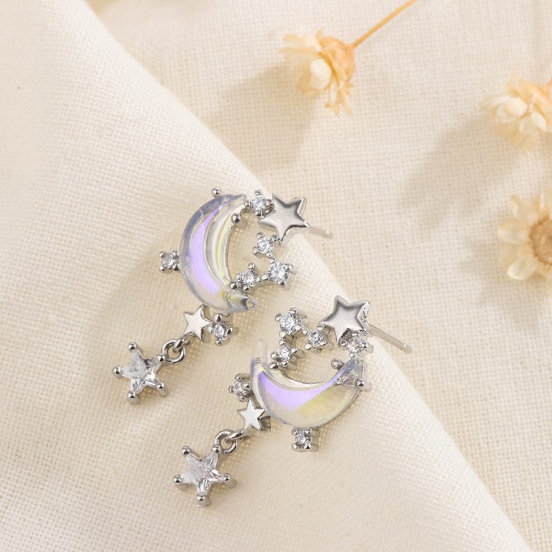 Fashion Star Moon Copper Plating Zircon Drop Earrings 1 Pair