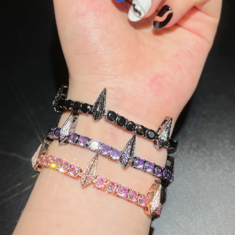 Cross-border Hip-hop White Powder Black Purple Panther Bracelet Full Diamond Zircon New Punk Style Bracelet Jewelry in stock Hair
