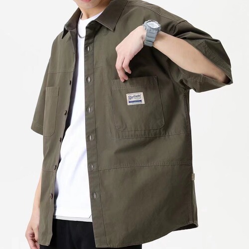 Workwear Casual Cropped Short-Sleeve Shirt for Men | Summer Japanese-Style Top | Thin Jacket | Trendy Brand Shirt