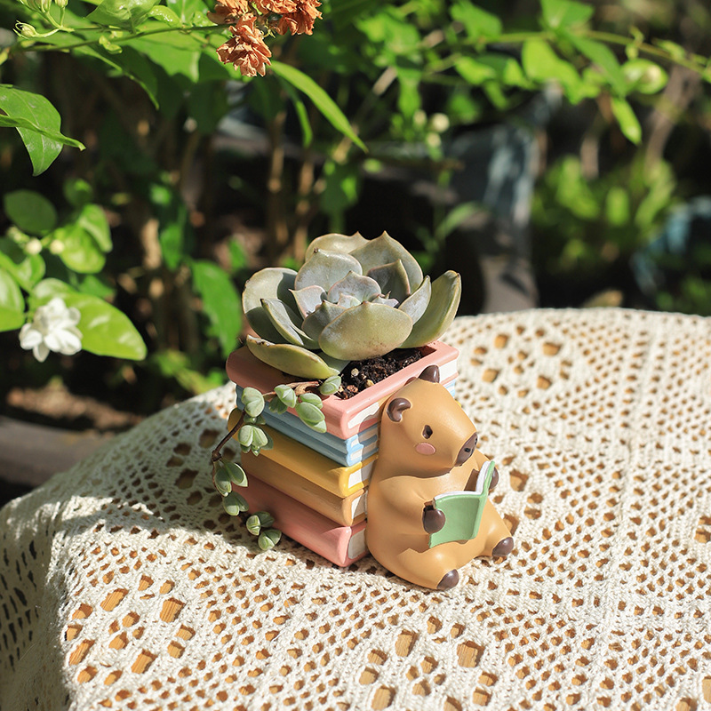 Chậu Cây Resin Chậu cây mọng nước hình Capybara resin, chậu mini trang trí bàn, tiểu cảnh sân vườn (RG-40)