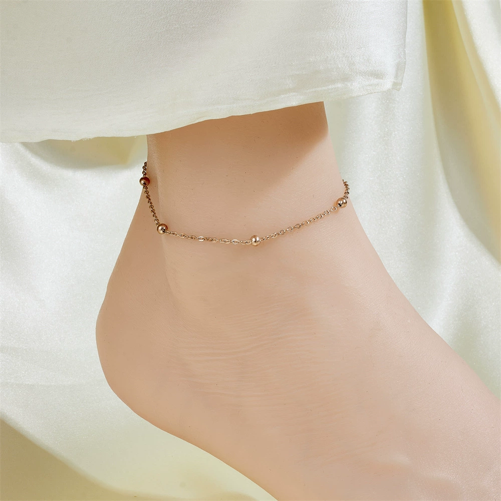 Ankle bracelet, chain, golden fashionable sexy accessory stainless steel, simple and elegant design, light luxury style, internet celebrity, 750 sample gold
