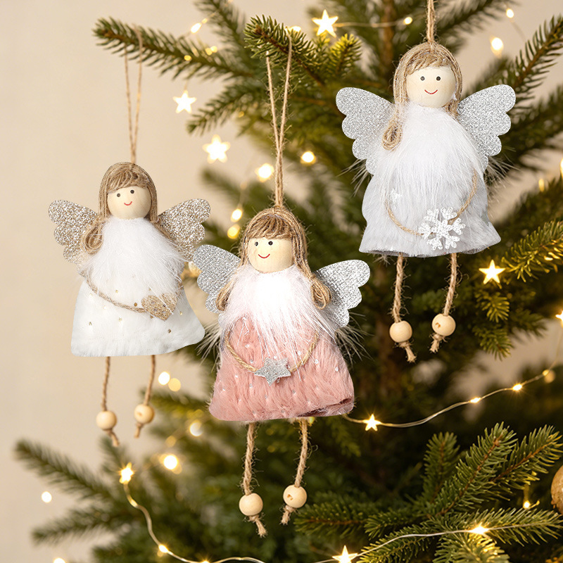 Cross-border Christmas tree pendants angel plush hanging ornaments party decoration supplies creative Christmas hanging ornaments atmosphere arrangement