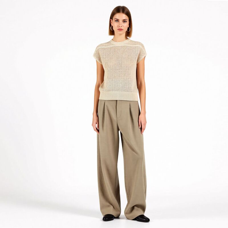 Spring and Summer New Lazy Style Mesh Hollow 100 Cotton Sleeveless Round Neck Pullover Sweater Women's Loose Slimming Vest