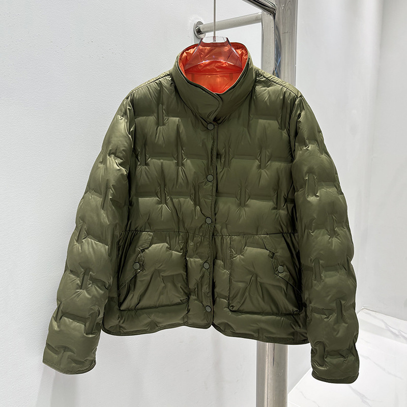 Reversible Lightweight Laminated Stand-Up Collar down Jacket Women's Short Loose Casual Autumn and Winter Large Size Warm Jacket Trendy Reversible Lightweight Laminated Stand-Up Collar down Jacket Women's Short Loose Casual Autumn and Winter Large Size Warm Jacket Trendy