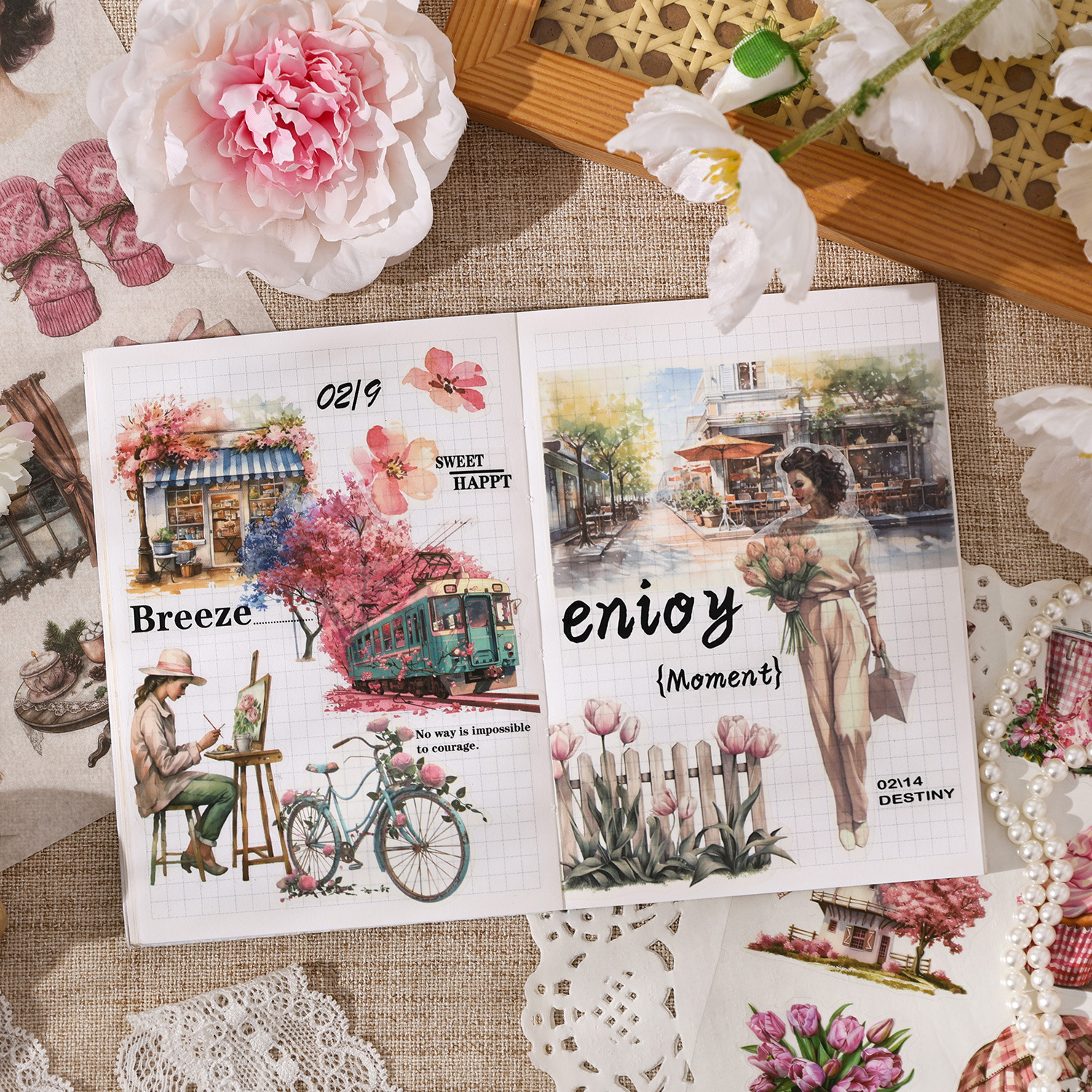 Libro de pegatinas de gran tamaño de Yuezhen, serie de tiempo de recuerdo, libro de mano de estudiante creativo, etiqueta engomada de material de paisajismo decorativo de bricolaje