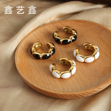 法式轻奢小众设计耳环钛钢镀18K金砝码彩釉耳夹个性气质耳饰批发