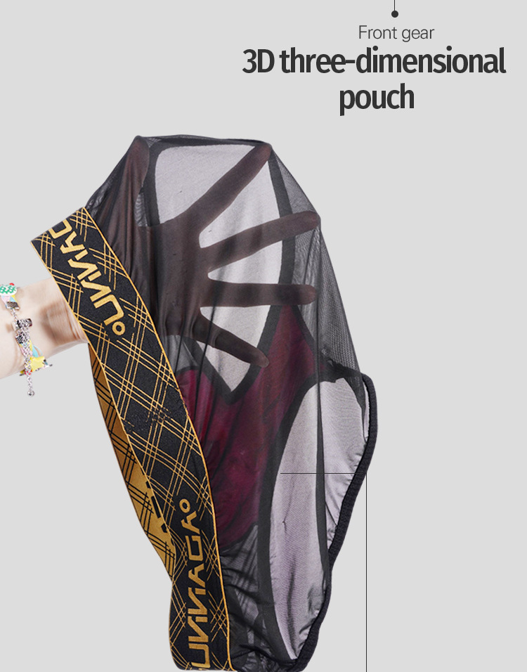 Cuecas masculinas cós dourado transparente mesh roupa íntima_voghion.com