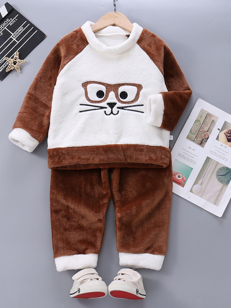 2023 Otoño e Invierno nuevos niños y niñas forrados de lana engrosada cálido traje infantil de dibujos animados franela homewear Pijamas