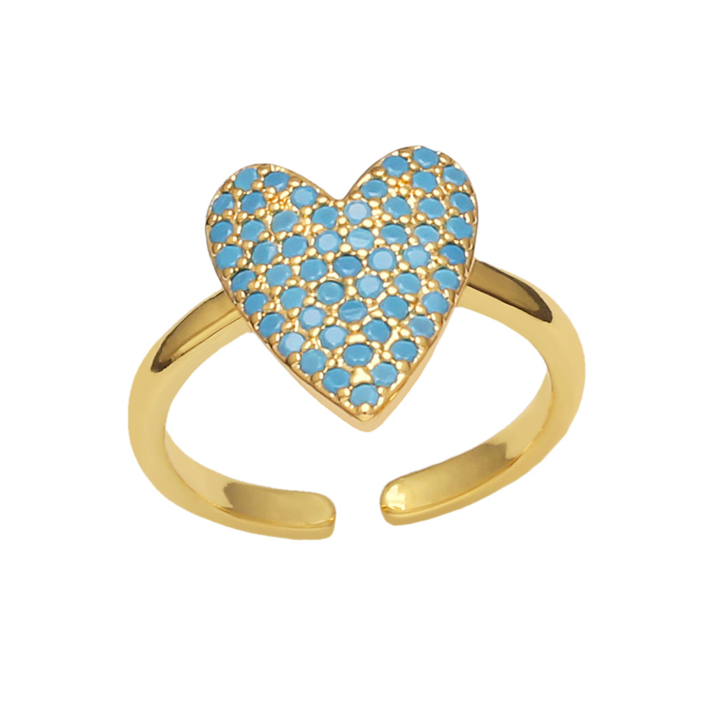 Fashion Heart Shape Copper Open Ring Plating Inlay Zircon Copper Rings