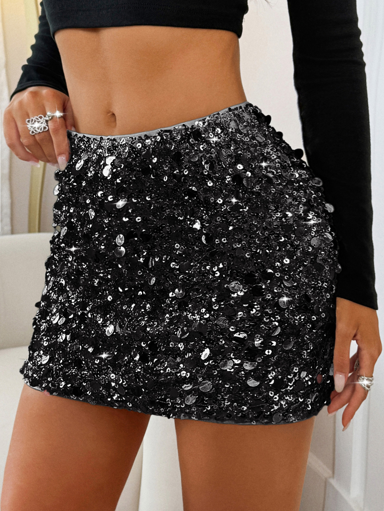 Women's Clothing Elegant Sexy Sequined Mini Skirt For Women Spring/Summer Y2K Party Fashion European American Style_ecoleips.com