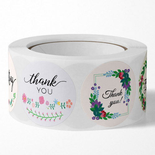 Amazon Wholesale Roll Round Floral Thank You Stickers Birthday Party Wedding Decoration Sticker Thank You Tags