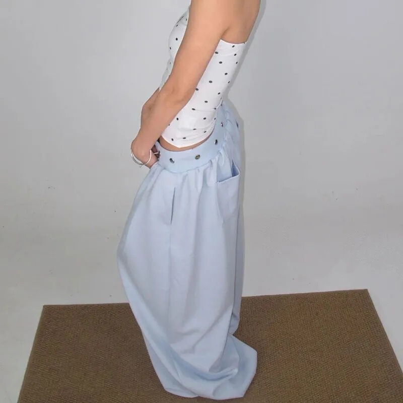 【Breathable and Flowy】Ins Summer Retro American-Style Loose and Relaxed Rivet Pleated Jazz Dance Casual Pants