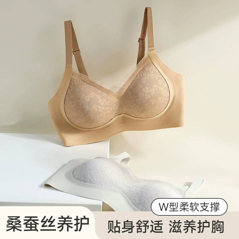 Silk underwear, lace push up bra, wireless bra, supporting bra top