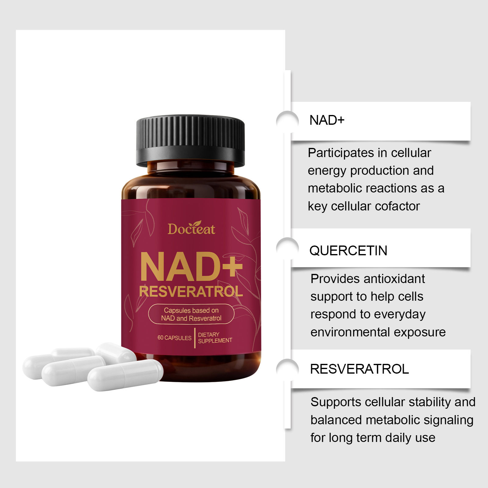 DOCTEAT NAD＋补充胶囊 长期日常补充提供能量身体温和营养补充剂