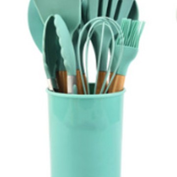 Juego de utensilios de cocina de silicona con mango de madera de haya, 12 piezas, espátula de cocina, cuchara de cocina, juego de utensilios de cocina antideslizantes