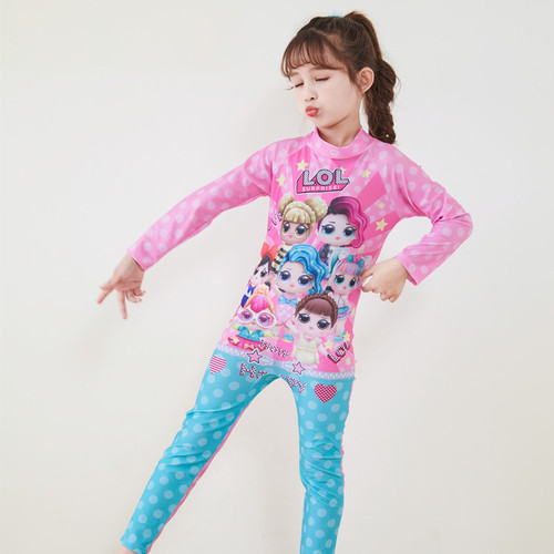 Adorable Long-Sleeve Children's Swimwear Baby Girl Swim Outfit Beach Sunscreen Swim Suit Surfing Suit Conservative Long Pants Set