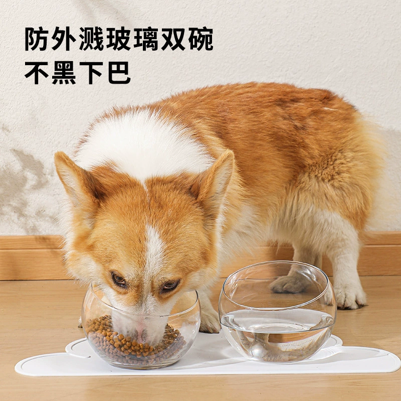 Миска для кошек Оптовая наклонная чаша стеклянная анти-переворачивая двойная миска миска для собак миска для кошек питьевая чаша для защиты шейного отдела позвоночника