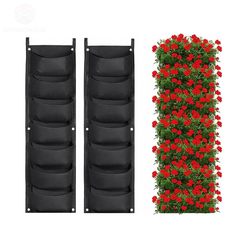 7-pocket hanging flower pot bag, felt vertical planting bag, breathable planting bag for indoor and outdoor garden balcony railings 7-pocket hanging flower pot bag, felt vertical planting bag, breathable planting bag for indoor and outdoor garden balcony railings