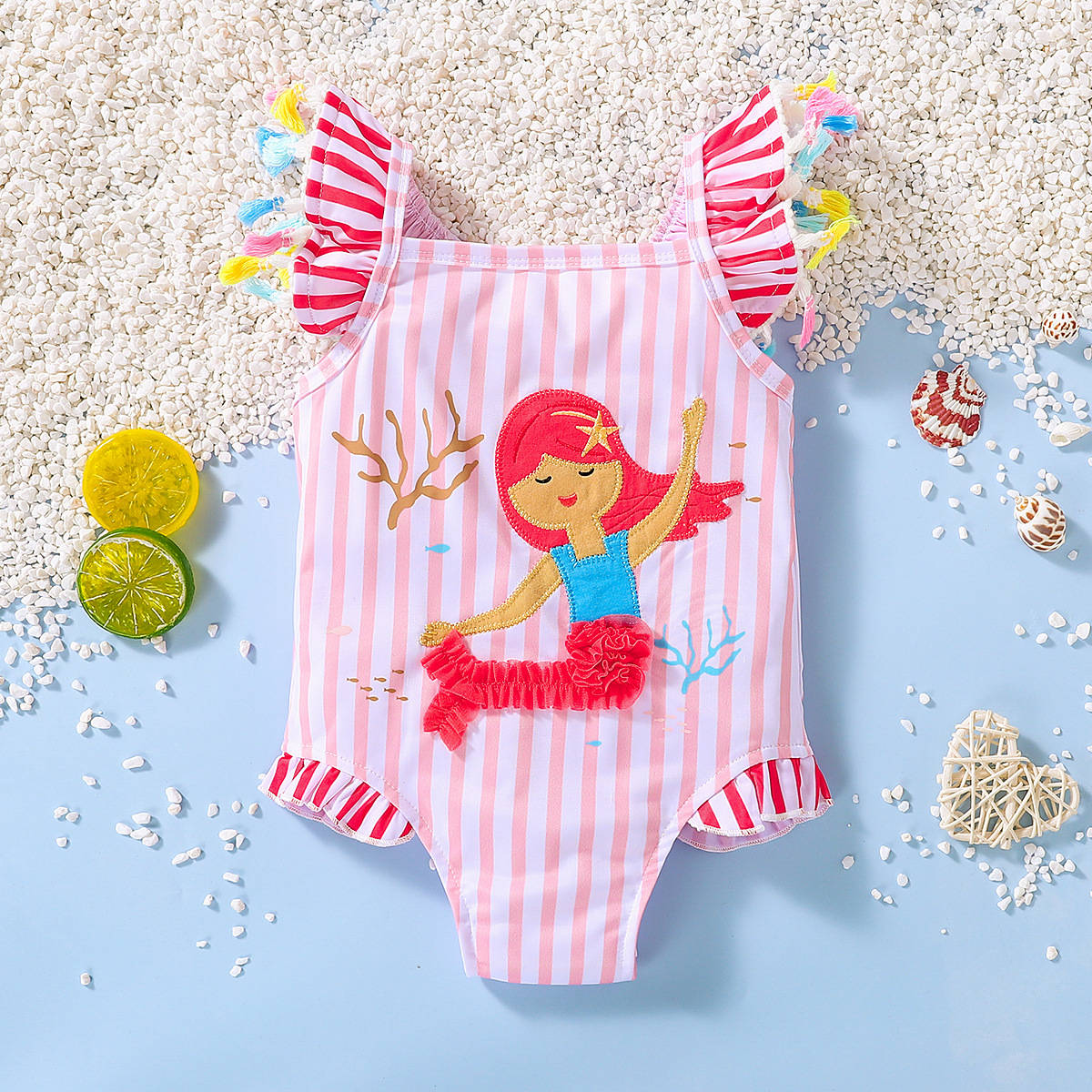 2021 De Verano, Nuevo Traje De Baño Para Niños, Traje De Baño A Rayas Con Estampado De Sirena, Venta Al Por Mayor display picture 1