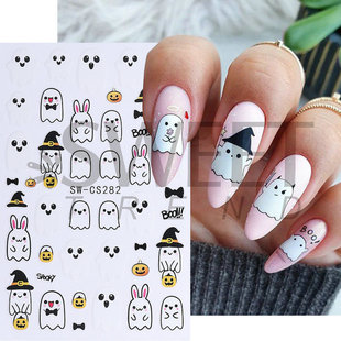 2025 Cross-Border New Halloween Nail Art Stickers Ins Cartoon Cute Ghost Pumpkin Spider Nail Stickers