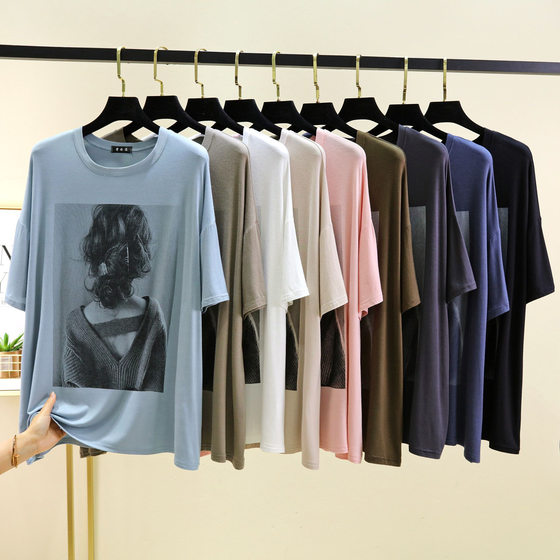 2025 Summer New Contrast Color Beauty Printed Round Neck Short-sleeved T-shirt Women's Printed All-match New Summer Short-sleeved T-shirt