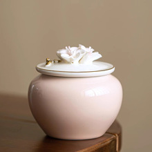 粉色手工捏花小茶叶罐可爱创意陶瓷密封罐家用小清新防潮储存罐子