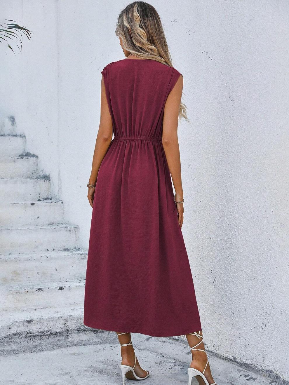 327g Weight Midi Dress Dress Length Type Sleeveless Sleeve Length Sheath Dress Dresses Type Sleeveless Sleeve Type Polyester Fabric Type Elastic Waist Waist Line Holiday Occasion Round Neck Neckline Regular Fit Fit Type Solid Color Pattern Summer Season Women's Gender Streetwear Style Wholesale Women's Streetwear Solid Color Holiday Round Neck Sleeveless Sheath Dress 33