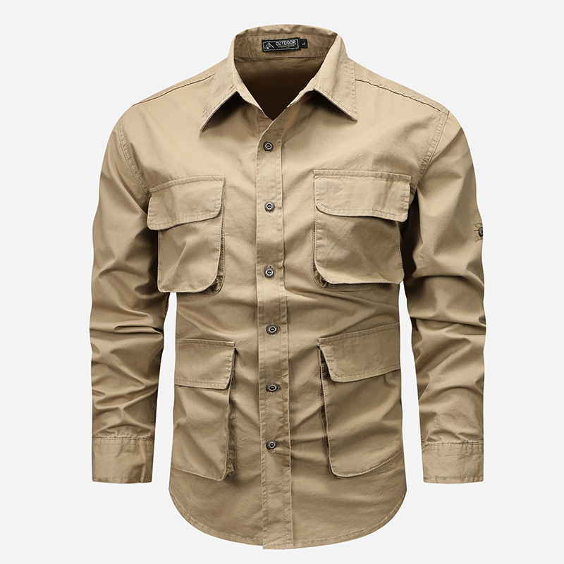 Otoño y invierno nuevo estilo retro algodón camisa de manga larga hombre suelta gran camisa de alto nivel camisa casual ropa de hombre